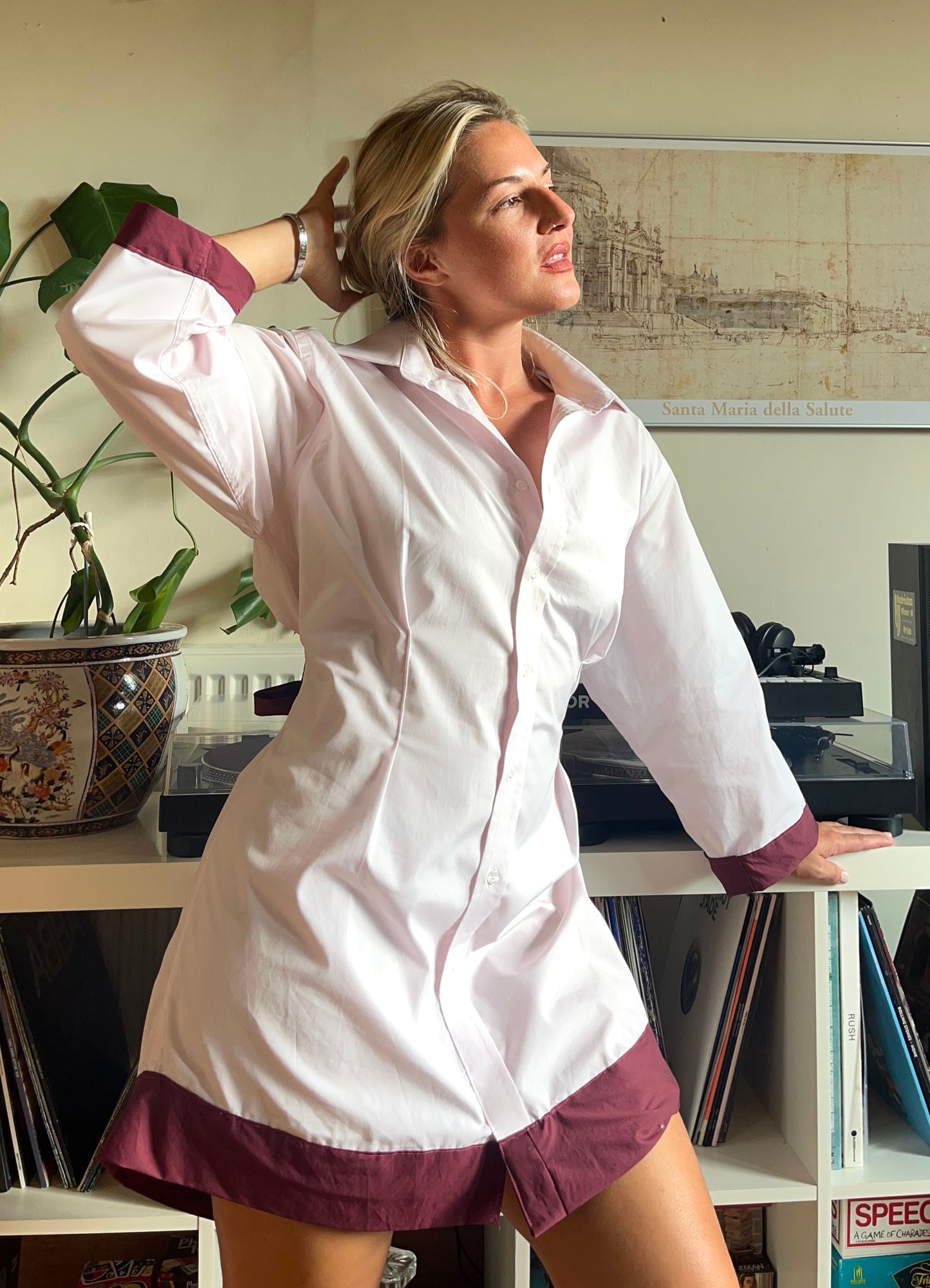 Vassiliki dress in Pink and Burgundy