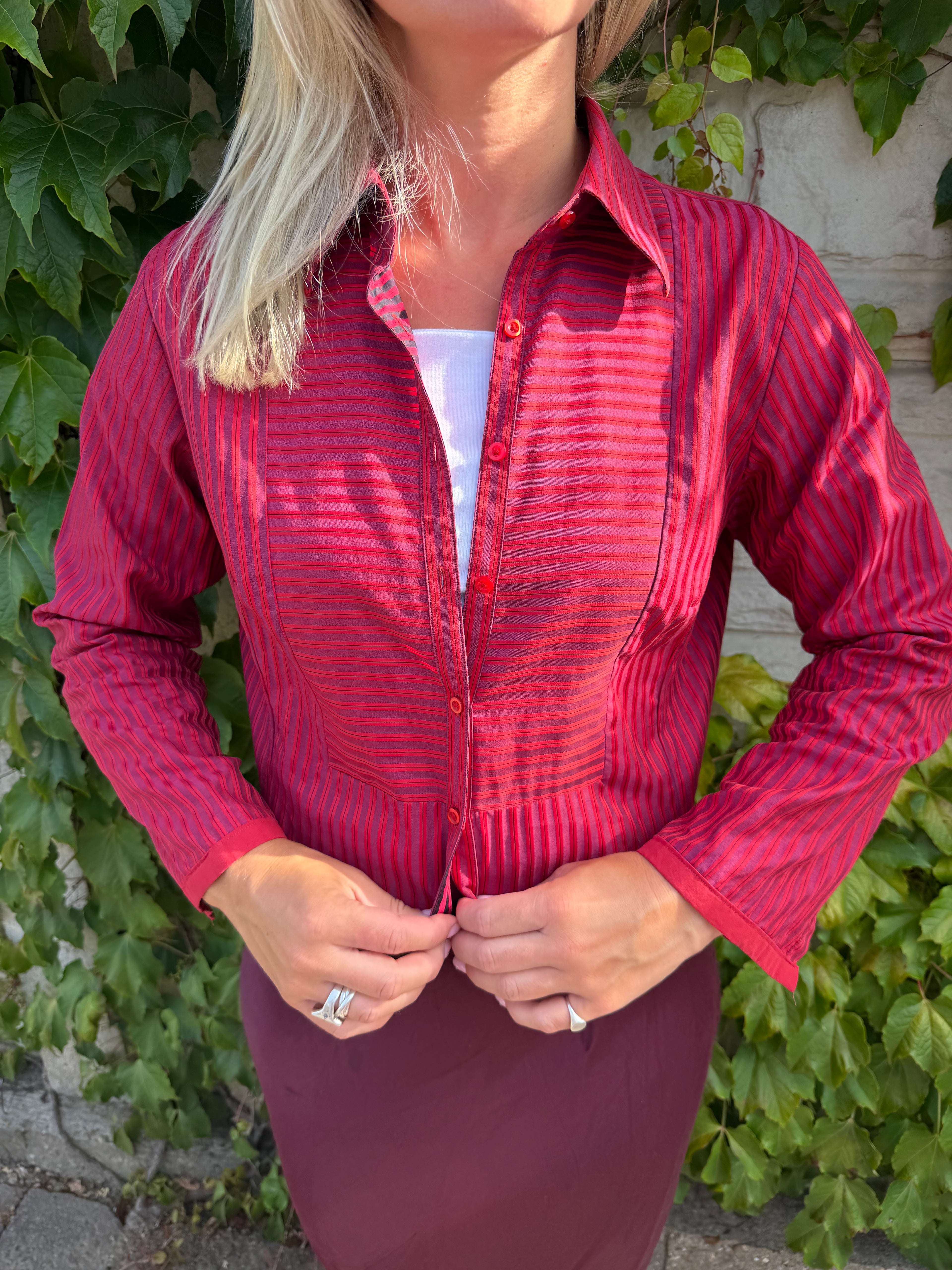 Red Striped Cropped Shirt