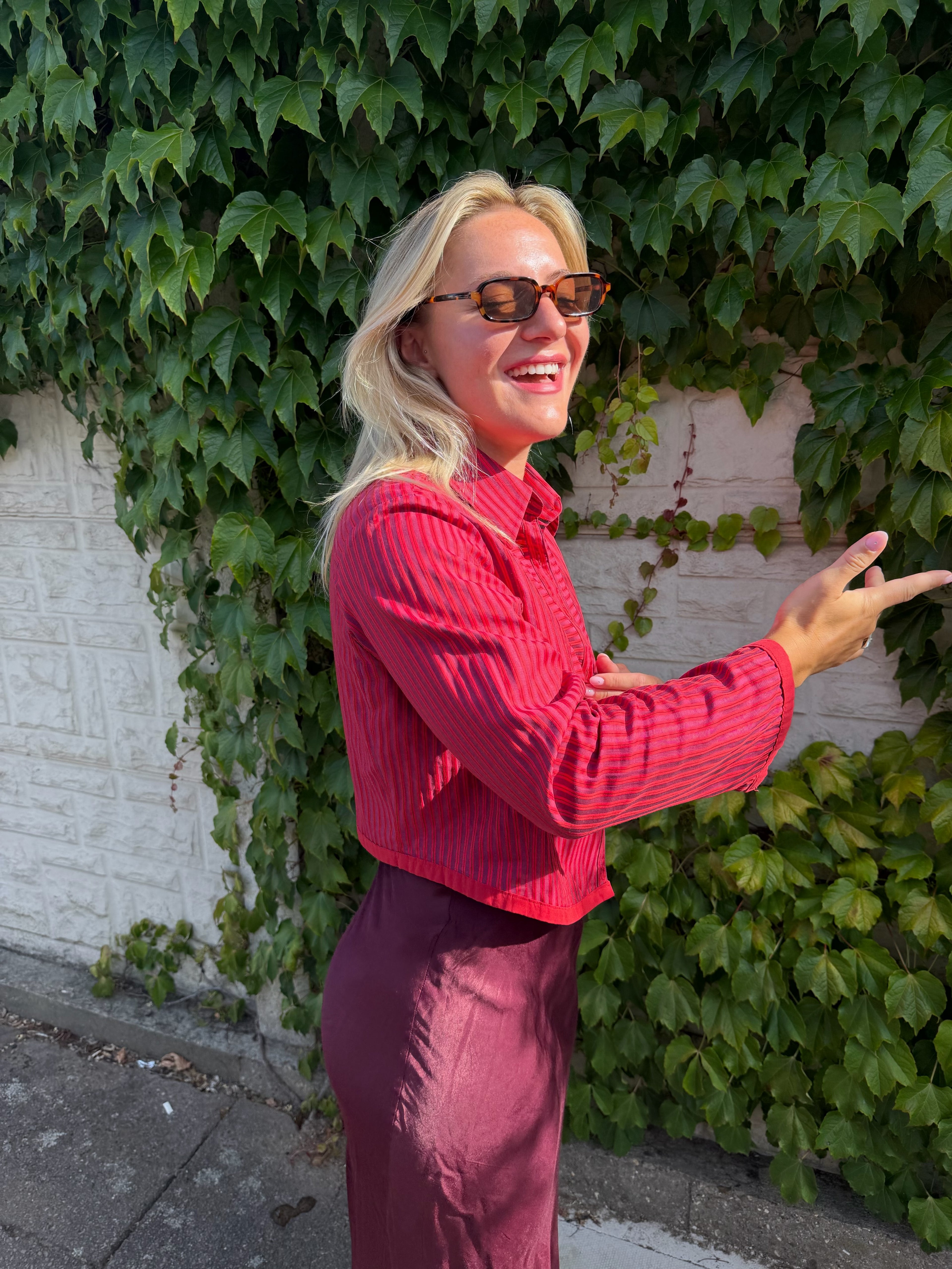 Red Striped Cropped Shirt