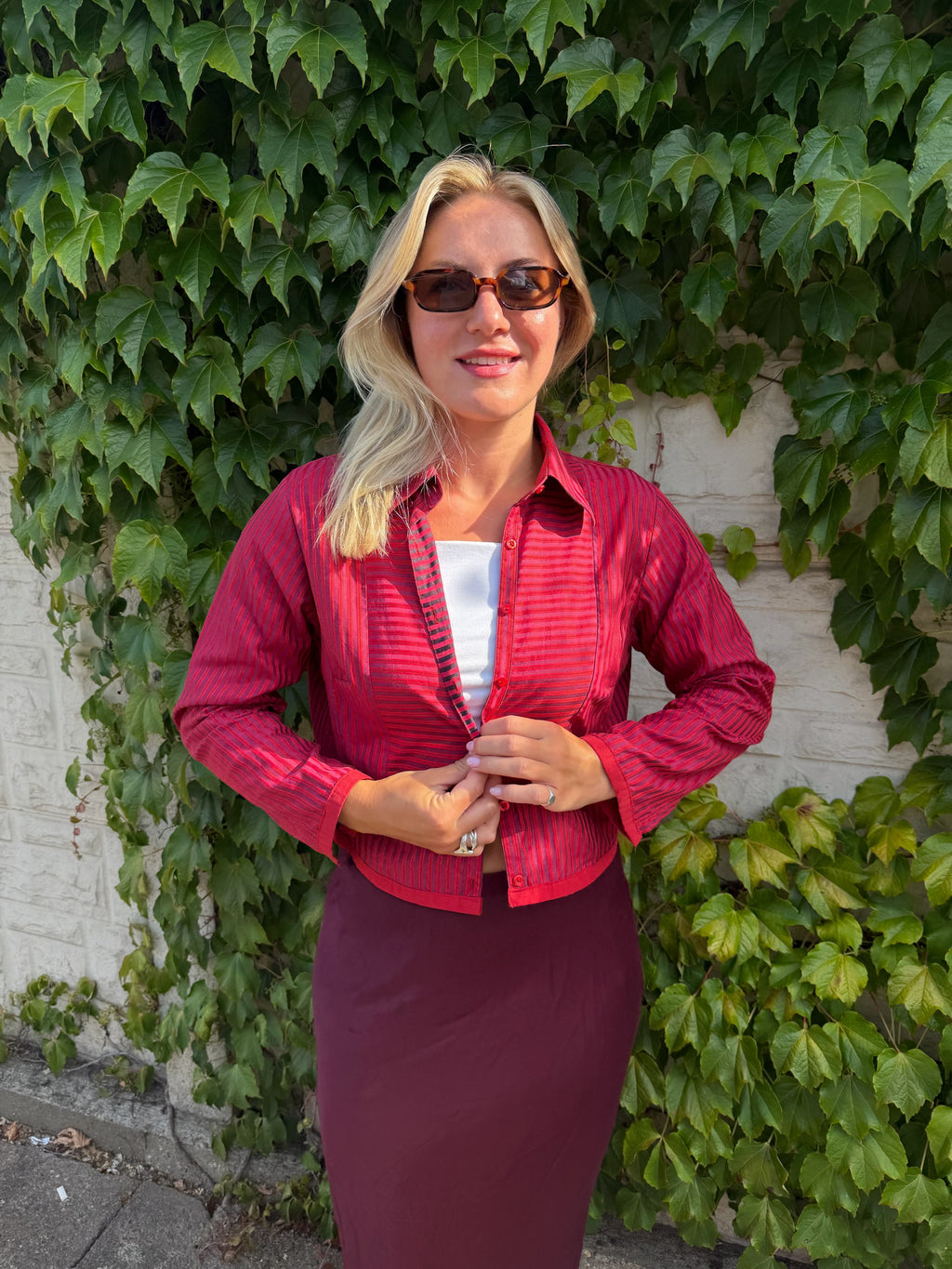Red Striped Cropped Shirt