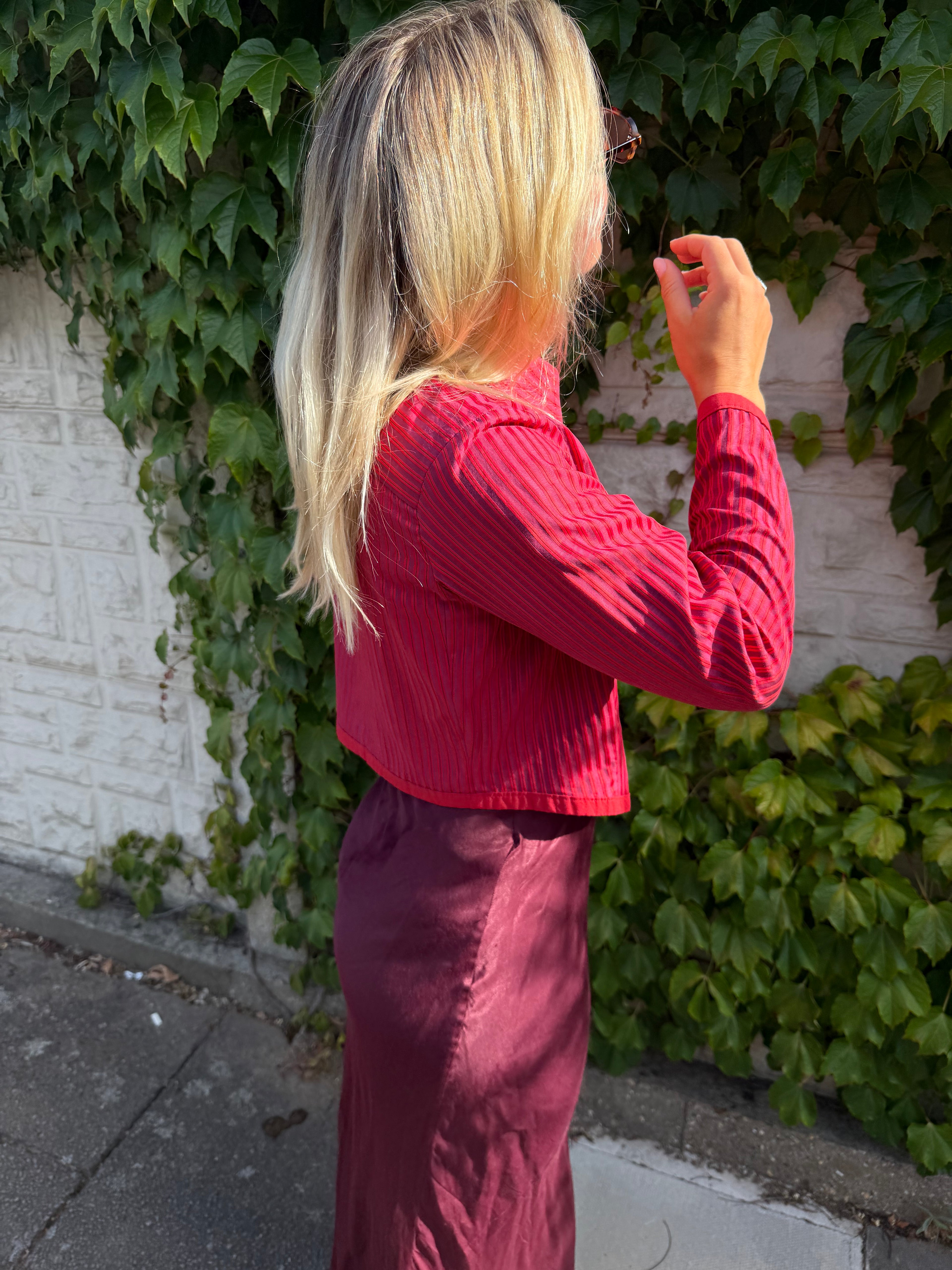 Red Striped Cropped Shirt