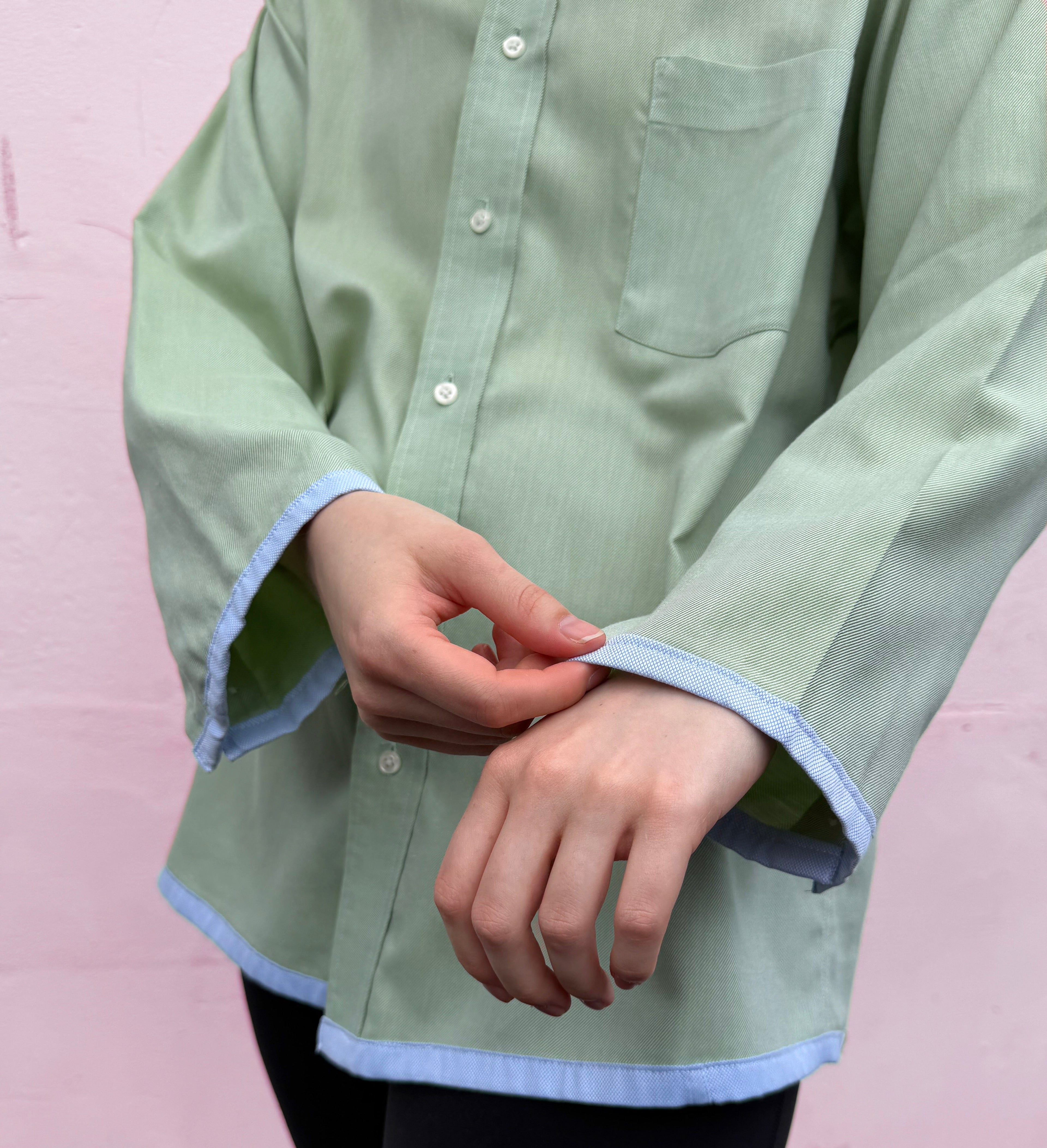 The Sage Green Contrast-Trim Boyfriend Shirt