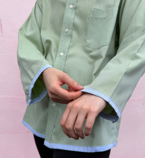 The Sage Green Contrast-Trim Boyfriend Shirt