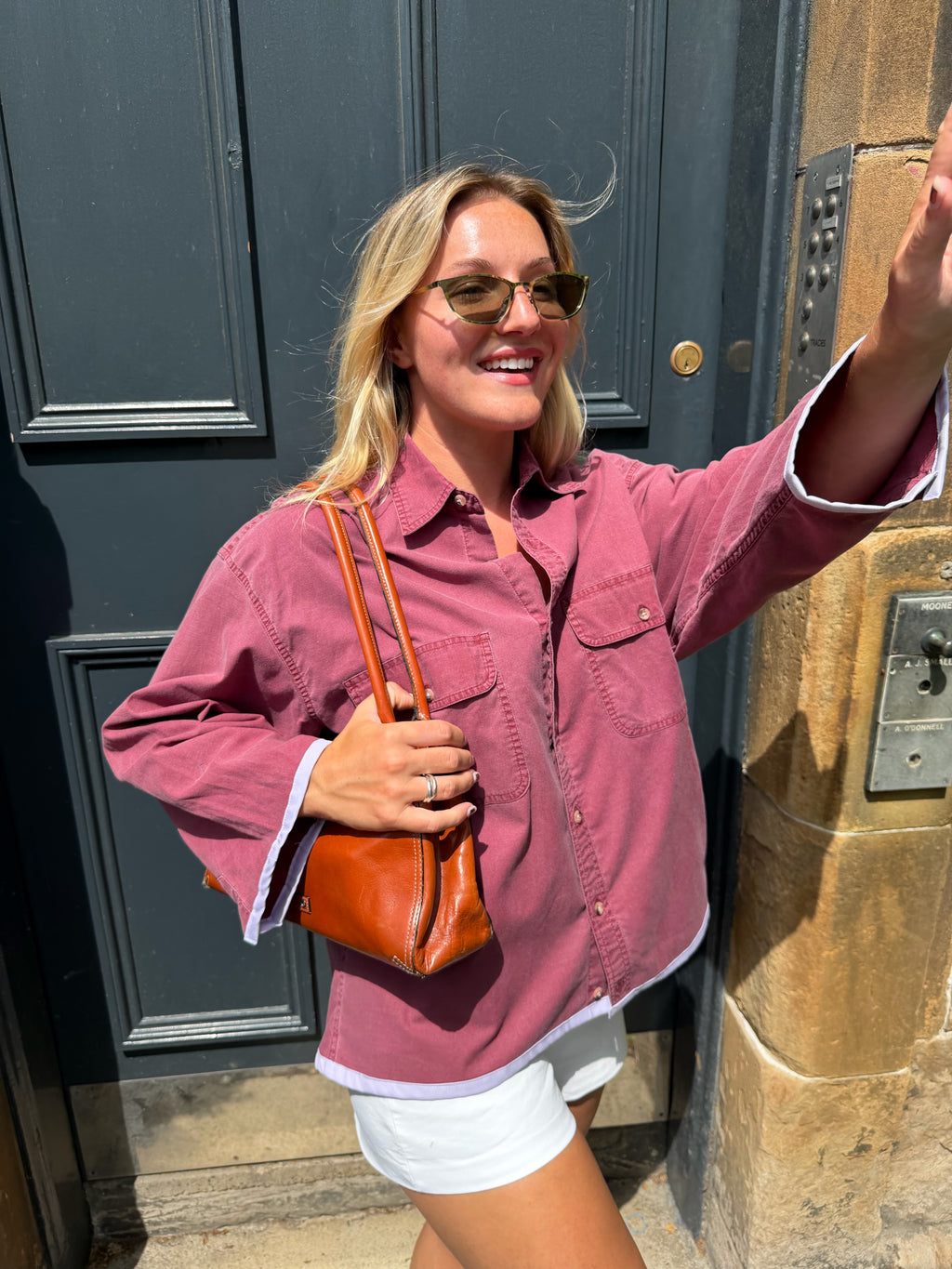 The Washed Plum Contrast-Trim Overshirt