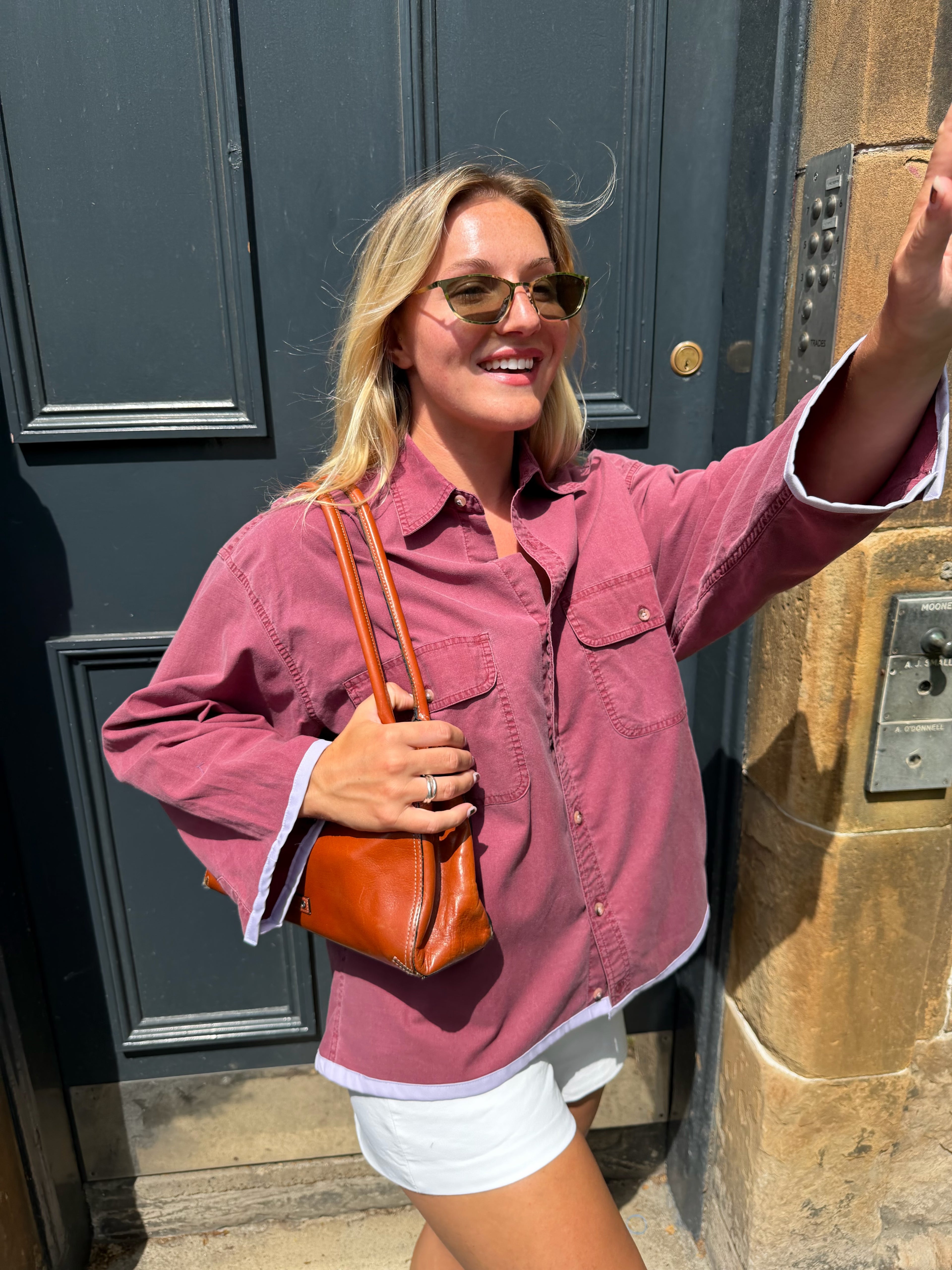 The Washed Plum Contrast-Trim Overshirt